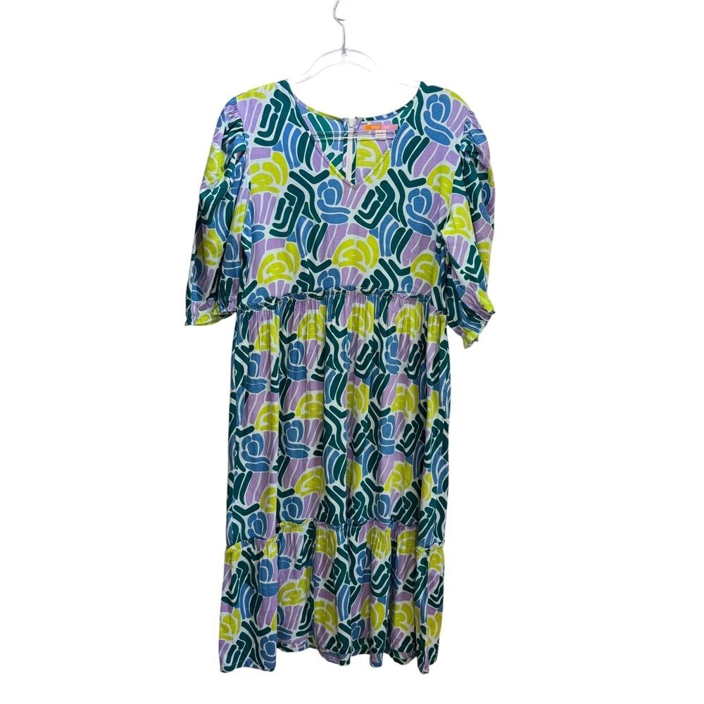 Briton Court Maxi Floral Tiered GiGi Breathable Comfort Midi Dress M Limelight